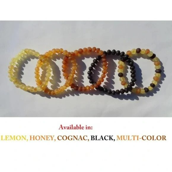 Raw Baltic Amber Anklet, Real Unpolished Amber Beads Ankle Stretchable Bracelet - Picture 2 of 4